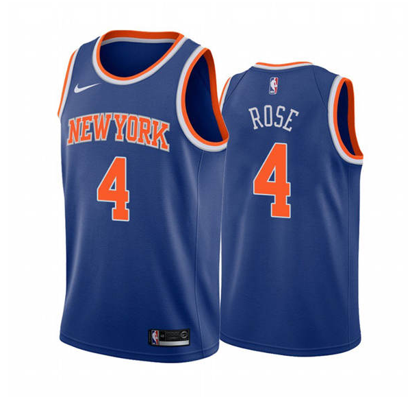 Men's New York Knicks #4 Derrick Rose Blue Stitched Jersey